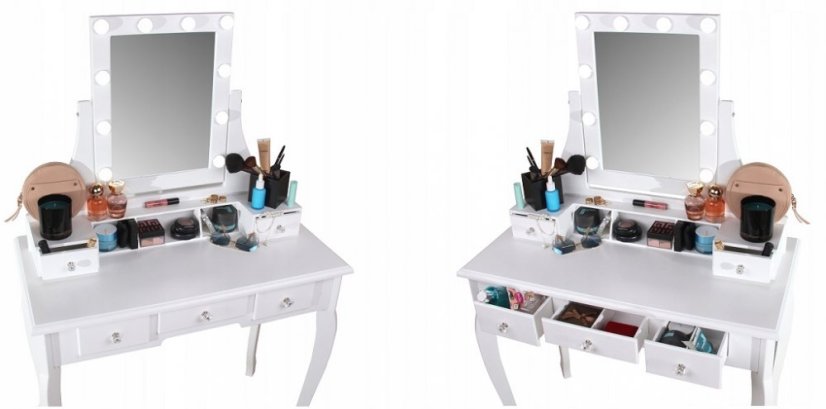 Fésülködőasztal LED tükör és rózsaszín zsámoly