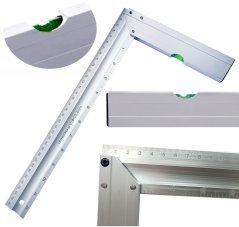 Truhlářský úhelník, stavební hliníkový s vodováhou, měřítko 350 mm TA4107