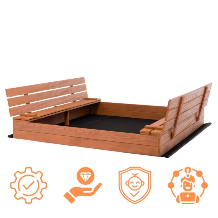 Sandkasten mit Bänken 160cm imprägniert + Abdeckfolie + Agrotextil SUN