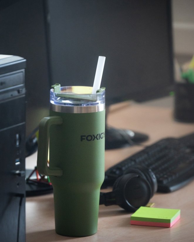 Auto termos šalica sa slamčicom 1200 ml Army green