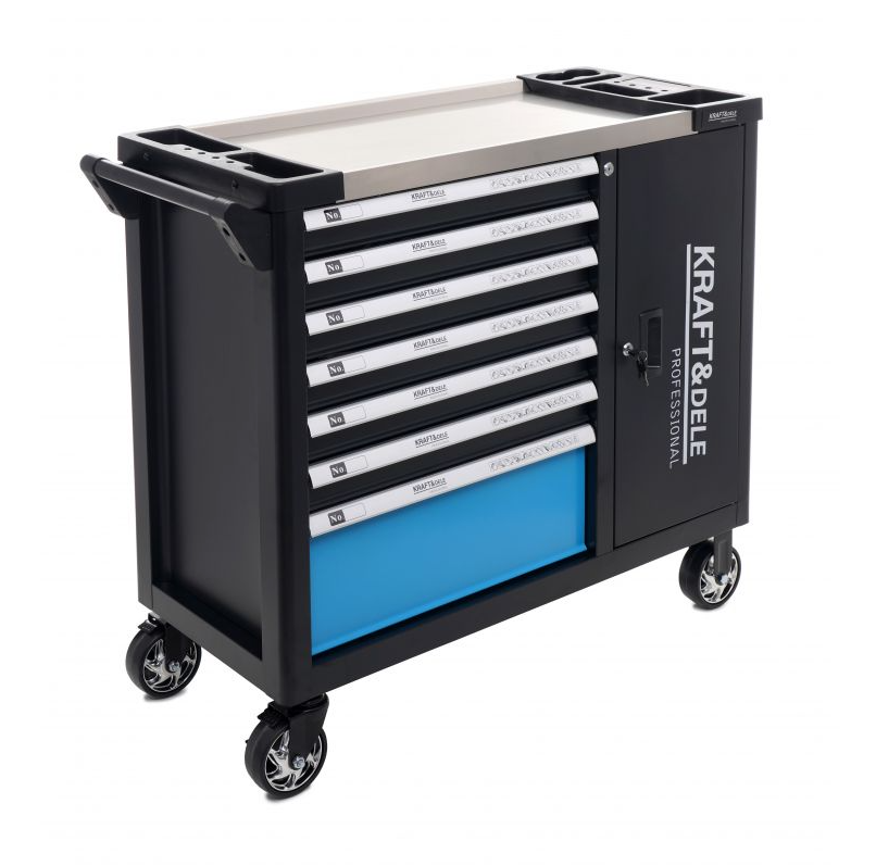 Cărucior pentru scule de atelier 309 buc - 7 sertare + dulap KD1069