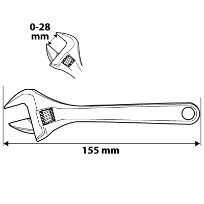 Állítható csavarkulcs, 0-28 mm tartomány, 155 mm hosszú 03-023