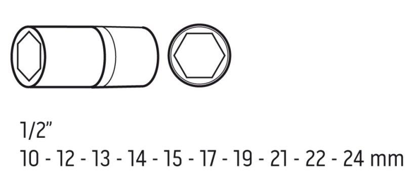 Steckschlüsselsatz 1/2", 10-24 mm, 10-teilig 12-107