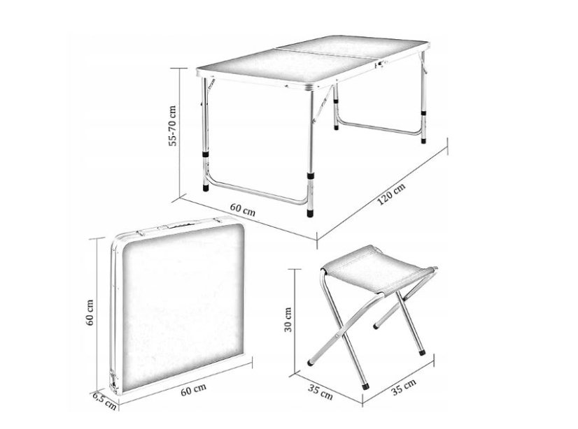Masă de camping 120x60cm și 4 scaune White