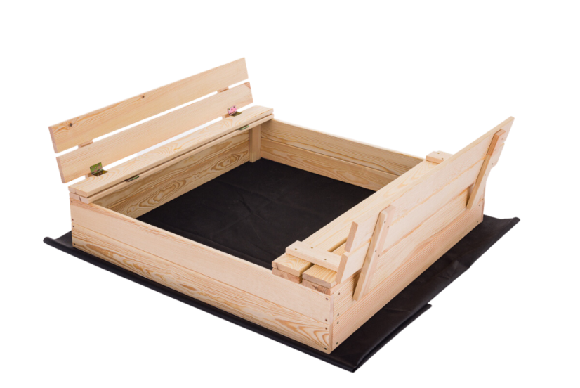 Sandkasten mit Bänken 120cm + Abdeckung + Agrotextil SUN