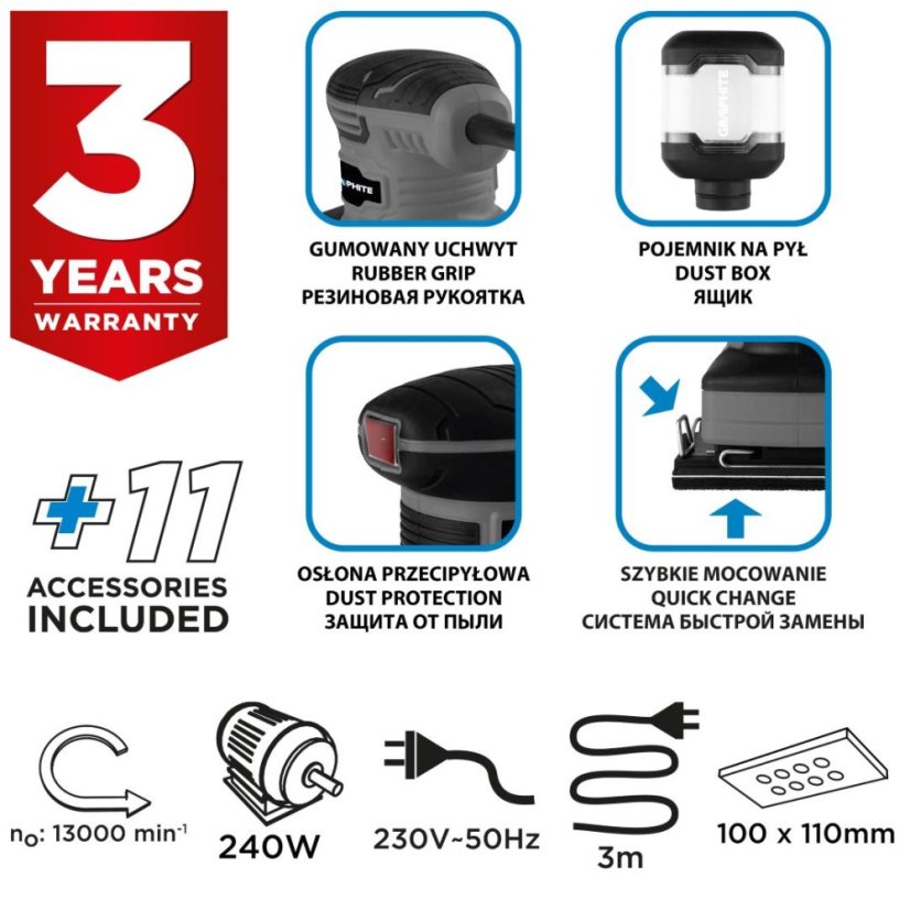 Orbitális csiszológép 240W, 110 x 100 mm-es alátét 59G322