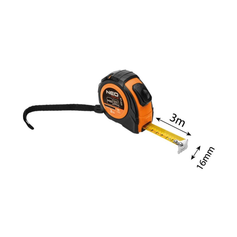 Čelična mjerna traka 3m x 16mm, samozaključavajuća, dva gumba za zaustavljanje 67-221