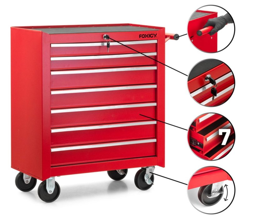 Radionička kolica Foxigy, 7 ladica, bez alata