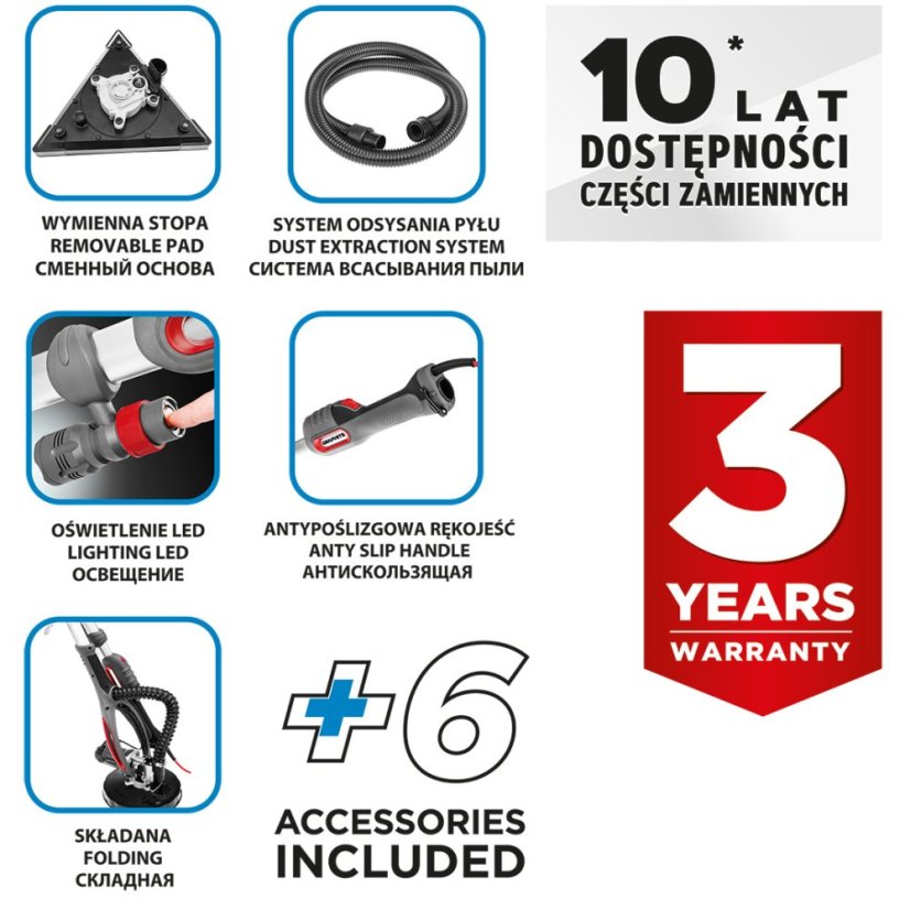 Gipszcsiszoló 710W, 215 mm, kerek és háromszögletű láb, fáklya 59G264