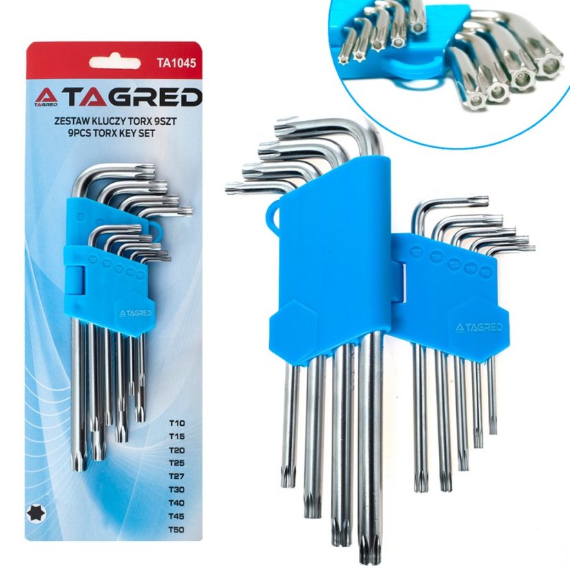 Chei Allen TORX tip L cu capete T10 până la T50, 9 bucăți TA1045