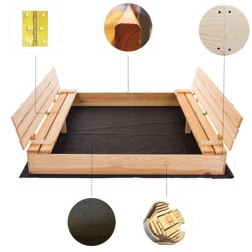 Sandkasten mit Bänken 160cm + Abdeckplane + Agrotextil SUN