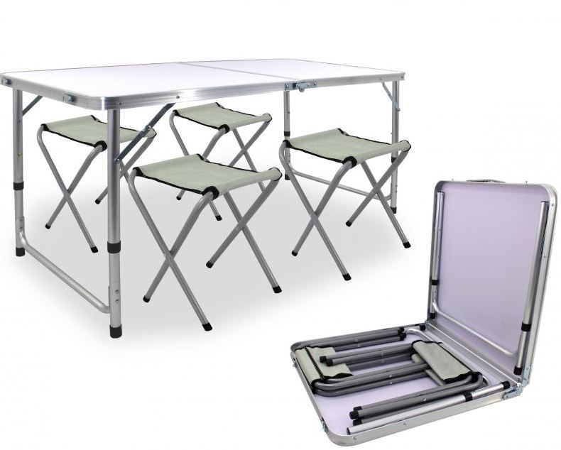 Masă de camping 120x60x70 cm ?i 4 scaune White