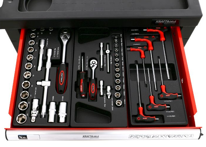 Cărucior de atelier cu unelte 263buc - 6 sertare KD361