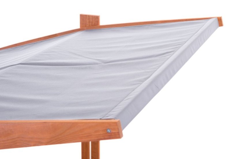 Sandkasten 120cm mit Bänken und Dach imprägniert + Abdeckung + Agrotextil Grau