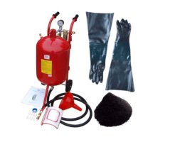 Мобилна сифонна пясъкоструйка 38L + ръкавици за пясъкоструене + 2 чувала абразив