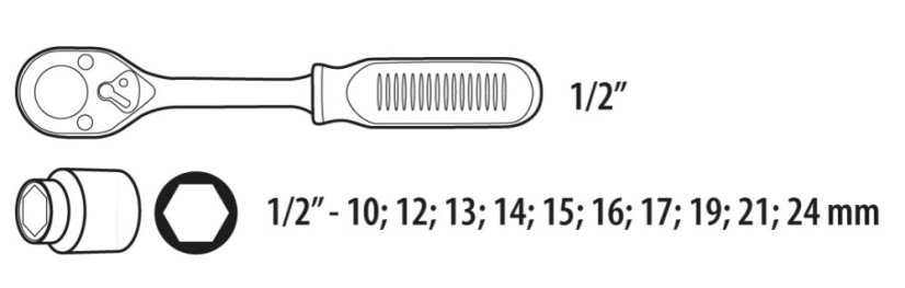 Csillagvilláskulcsok 1/2", 11 darabos készlet 38D652