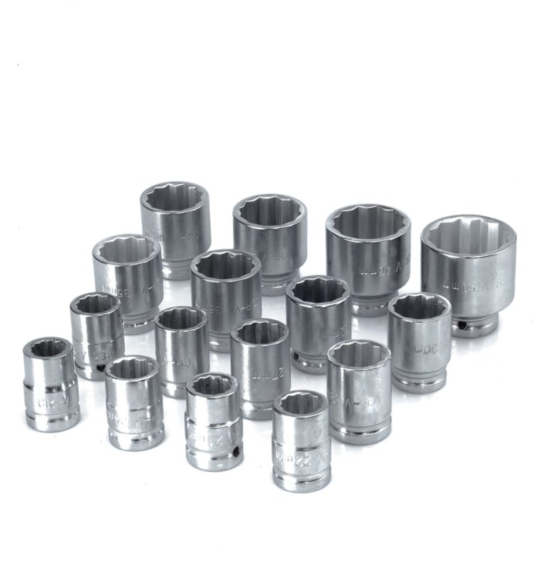 Chei tubulară hexagonale 12-colțuri 3/4" forjate CRV 21 bucăți pentru TIR, clichet, capete tubulare mari TA206