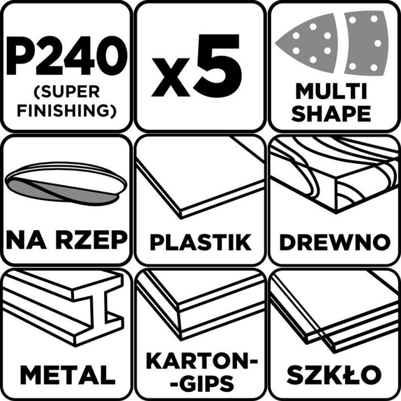 Velcro brusni papir, željezo 102 x 152 mm, P240, 5 kom, s 11 rupa 58T308
