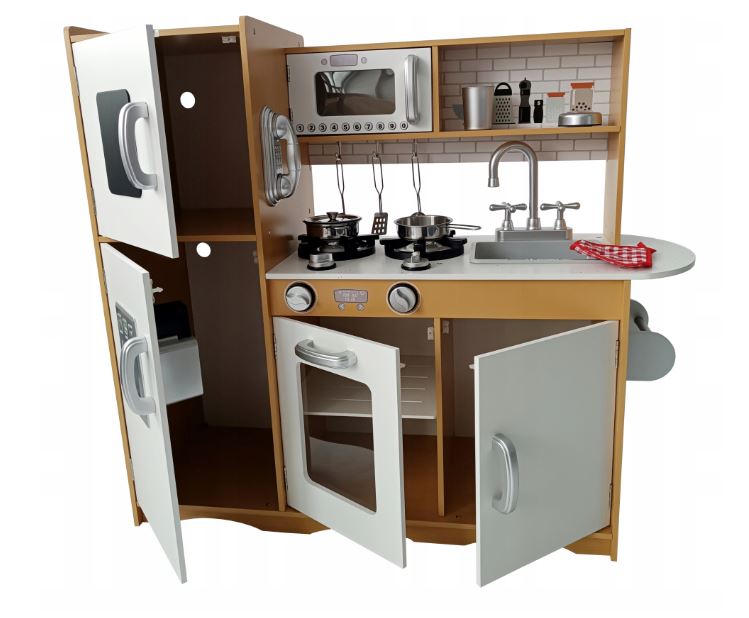 Fa játékkonyha gyerekeknek kiegészítőkkel fehér - barna