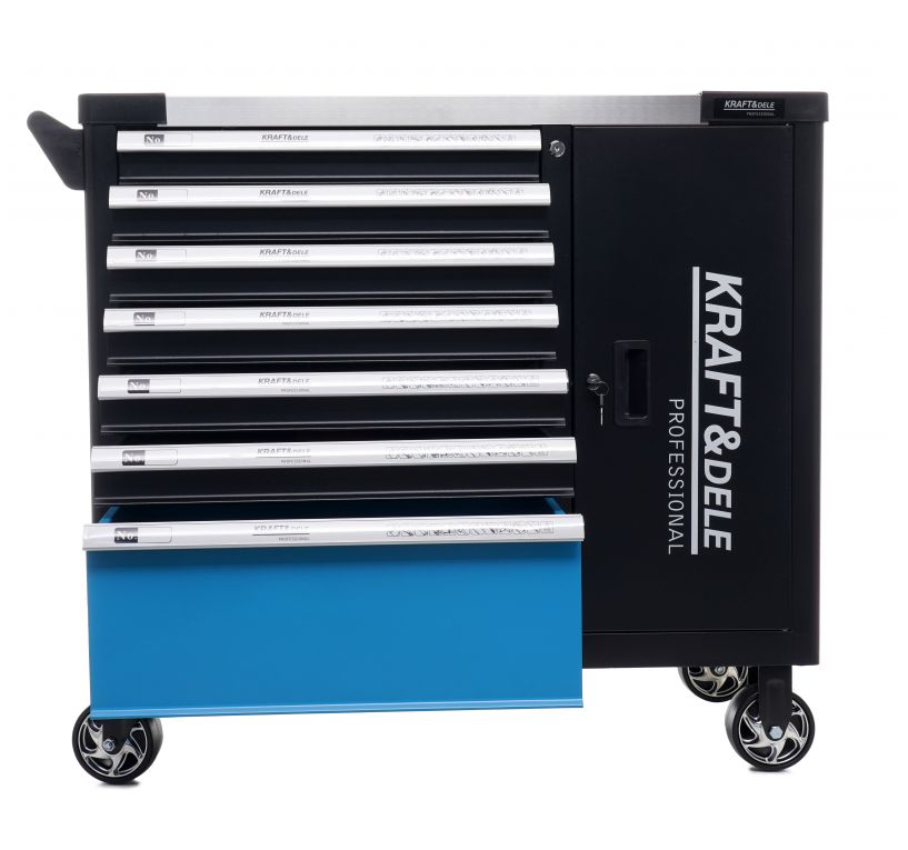 Cărucior pentru scule de atelier 309 buc - 7 sertare + dulap KD1069