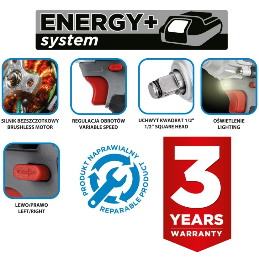 Cheie cu percuție fără perii 18 V, 330 Nm, ", Energy+, fără acumulator 58G028-1