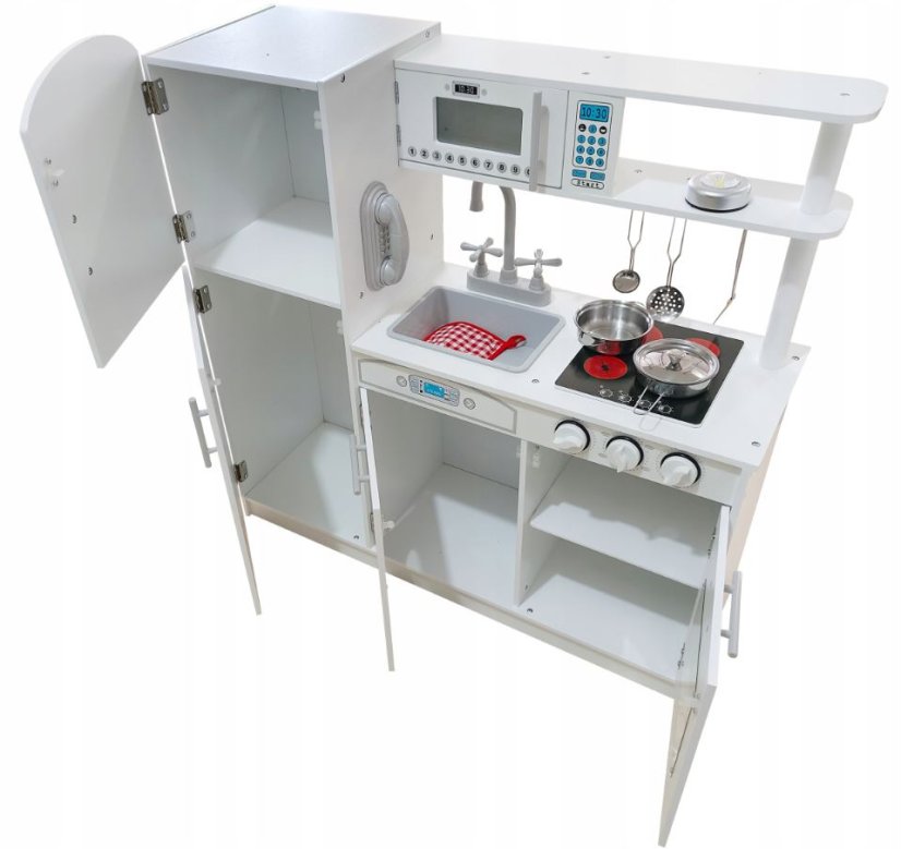 Fa játékkonyha gyerekeknek kiegészítőkkel fehér