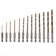 Burghie din titan, cu dublu ascuțit HSS 1,5 - 6,5 mm 13 bucăți BIT HEX 1/4'' TA1115
