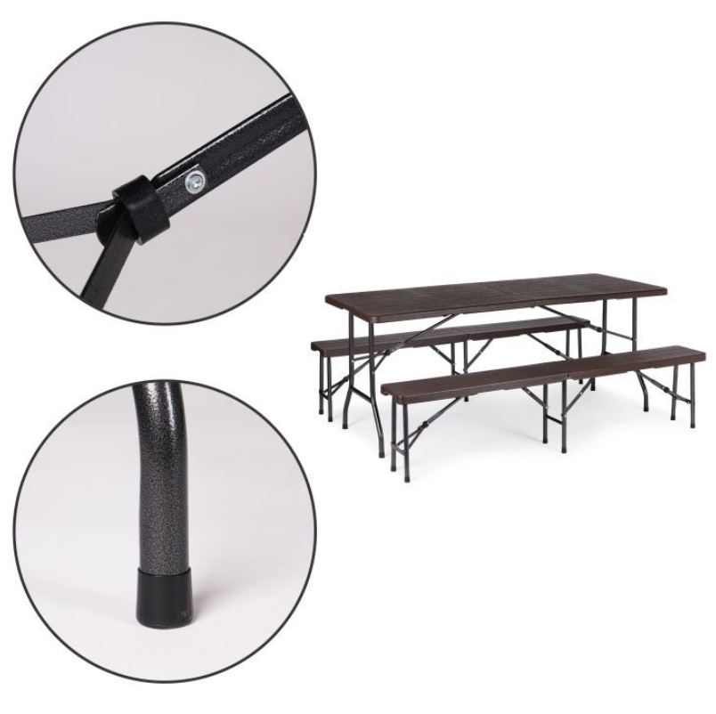 Catering készlet asztal + 2 pad 180cm Wooden Brown