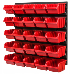 Stěna na nářadí 39x39cm + 25 boxů RED