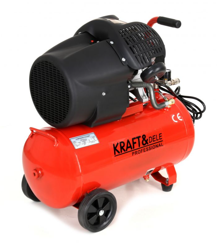 Olajkenésű légkompresszor 50L, 8bar, 3kW, 4HP, 320l/perc, 2 henger, 230V, hordozható, műhelybe/autóiparba, Kraft&Dele KD1484