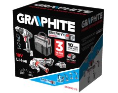 Energy+ Bohr-/Schrauberset (58G000), Winkelschleifer (58G003), USB-Adapter-LED-Taschenlampe (58G025), 2,0Ah (58G001) und 4,0Ah (58G004), Ladegerät (58G002), große Tragetasche mit Griff (58G0930) 58G093-CS