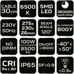 Reflektor SMD 100W 8500 lm 230V 99-054