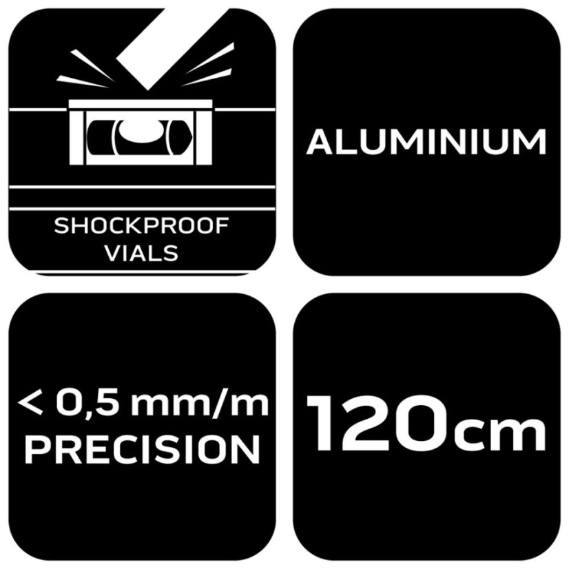 Aluminium-Wasserwaage S 400, 3 Wasserwaagen, 2 Griffe, 120 cm 71-145