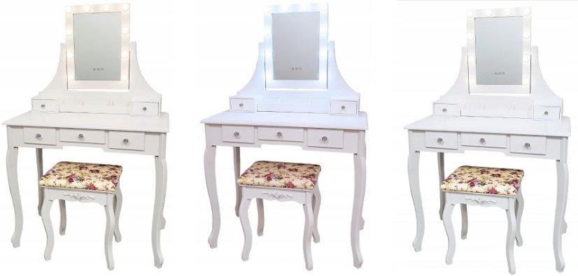 Fésülködőasztal LED tükör és rózsaszín zsámoly