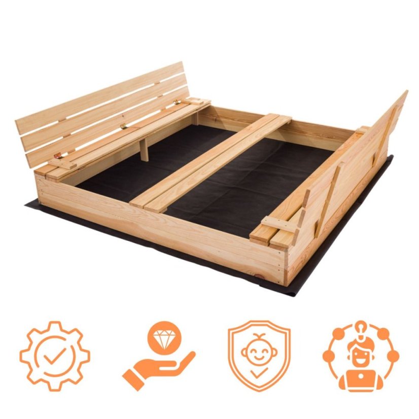 Sandkasten mit Bänken 160cm + Abdeckplane + Agrotextil SUN