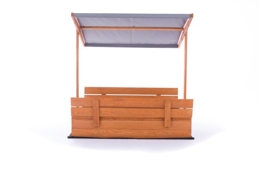 Sandkasten 120cm mit Bänken und Dach imprägniert + Abdeckung + Agrotextil Grau