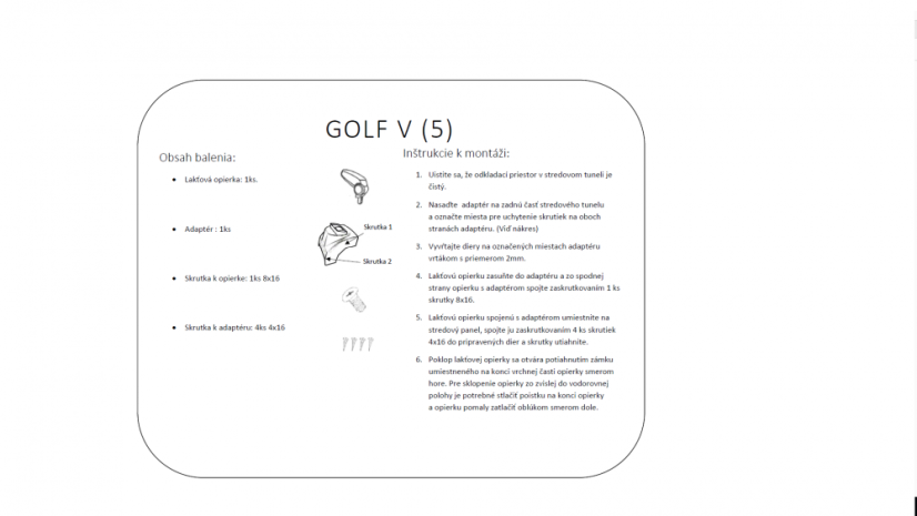 Könyöktámasz VW GOLF 5 (1K), fekete, textil borítás