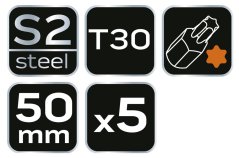 Burghie de impact S2, 50 mm, T30 - 5 buc. 09-587