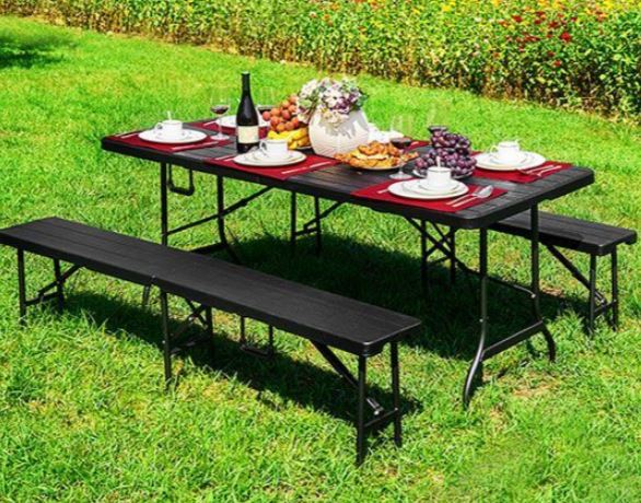 Catering készlet asztal + 2 pad 180cm Wooden Brown