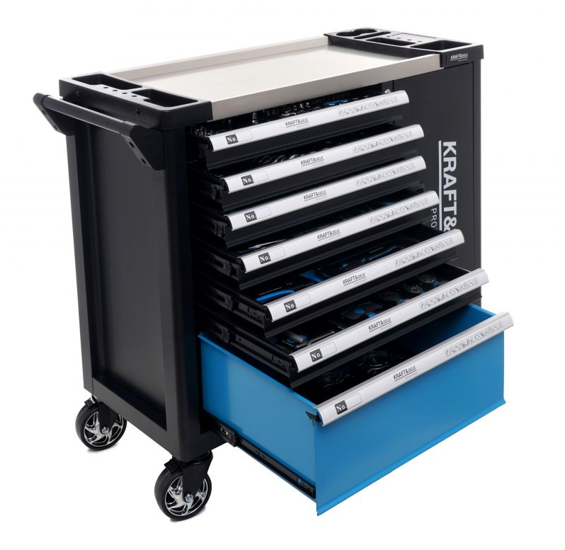 Cărucior pentru scule de atelier 309 buc - 7 sertare + dulap KD1069