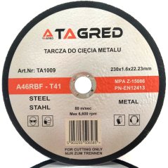 Disk za rezanje metala, aluminija, mesinga, čelika SLIM RBF 230x1,6 mm TA1009