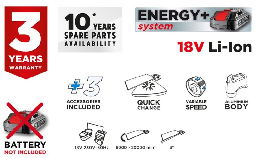 Akkubetriebenes Multifunktionswerkzeug Energy+ 18V, Li-Ion, ohne Akku 58G013