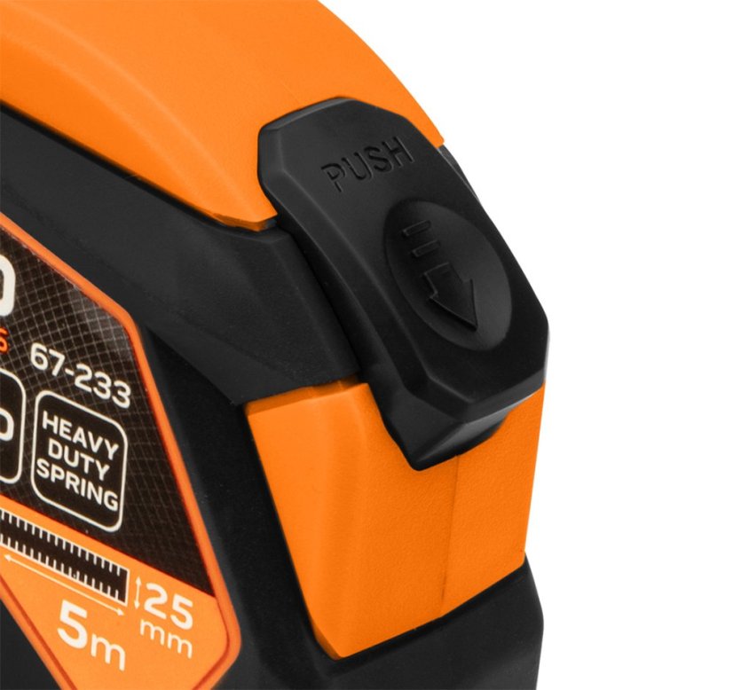 Čelična mjerač trake 5 m x 25 mm, automatsko zaključavanje, gumb za zaustavljanje, magnet 67-233