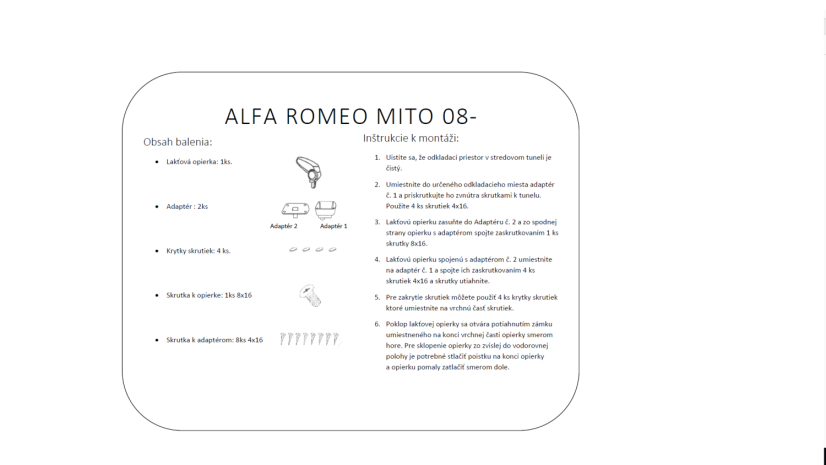 Alfa Romeo MiTo naslon za ruku, crni, presvlaka od tkanine