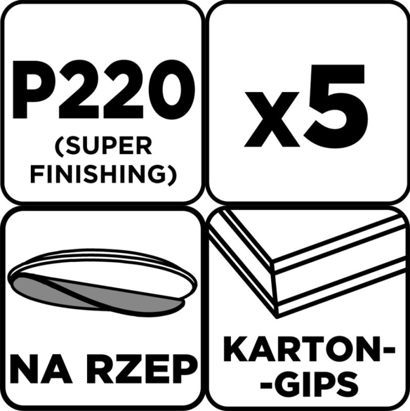 Csiszolókorongok, perforált, tépőzáras lyukakkal 225 mm, P220, 5 db 58T277