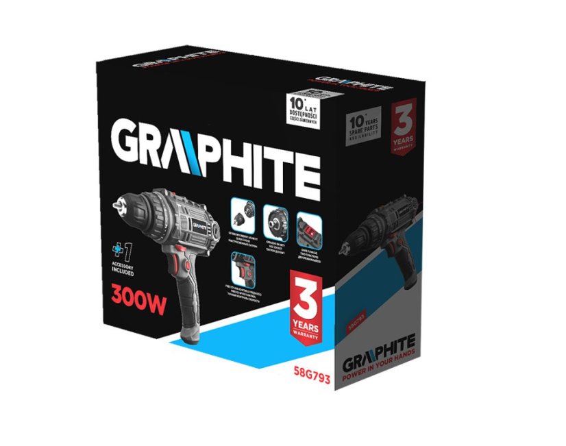 Mașină de găurit/înșurubat 300 W, mandrină detașabilă 10 mm, 58G793