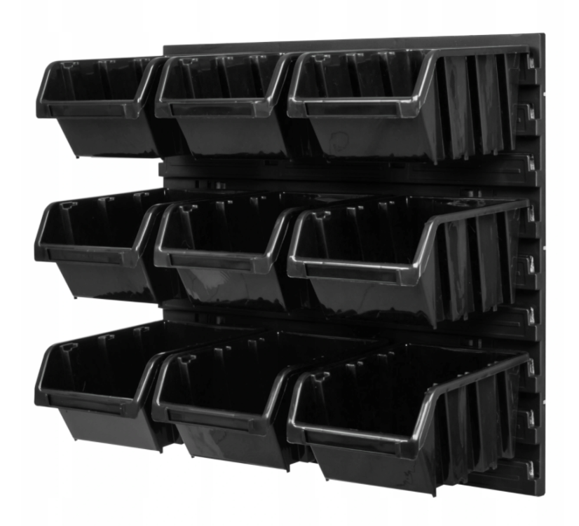 Stěna na nářadí 39 x 39cm + 9 boxů BLACK