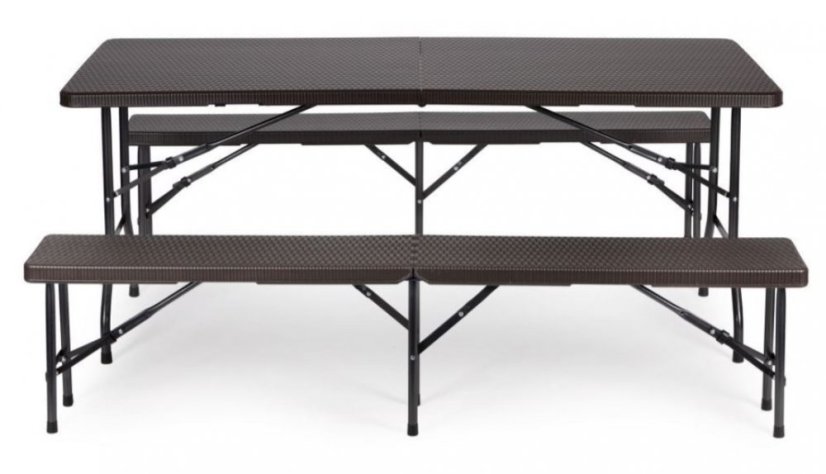 Catering készlet asztal + 2 pad 180cm Brown Rattan