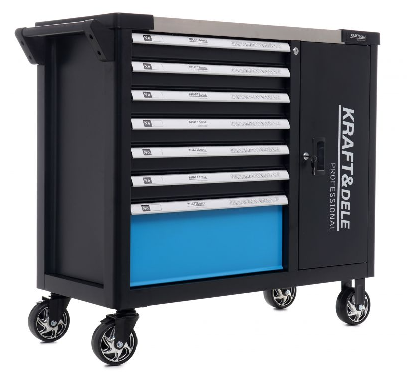 Cărucior pentru scule de atelier 309 buc - 7 sertare + dulap KD1069