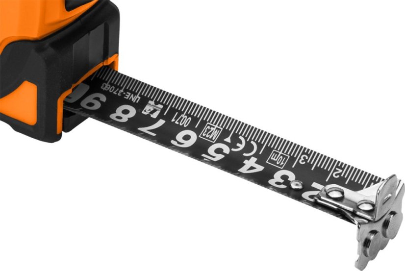 Super crna čelična mjerna traka 5 m x 25 mm, automatsko zaključavanje, dva gumba za zaustavljanje, magnet 67-243